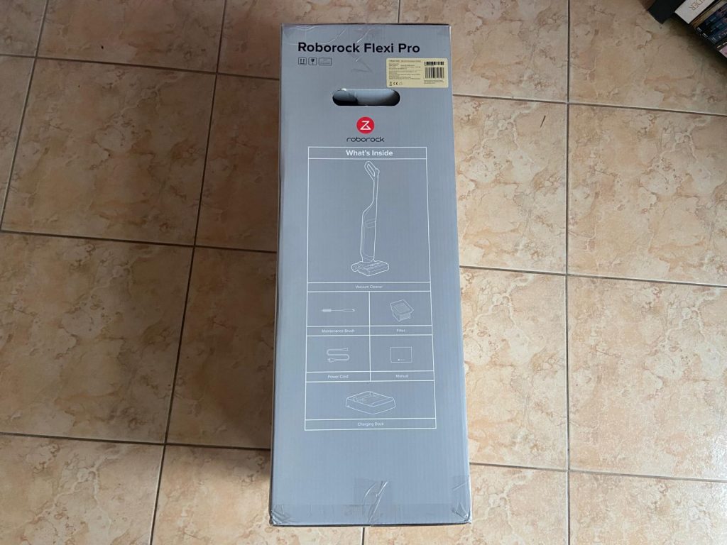 Verpackung des Roborock Flexi Pro Saugwischers von rechts