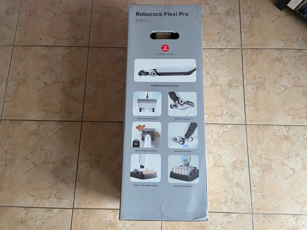 Verpackung des Roborock Flexi Pro Saugwischers von vorne
