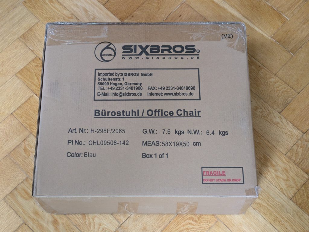 Verpackung des SixBros. H-298F2065 Bürostuhls von hinten