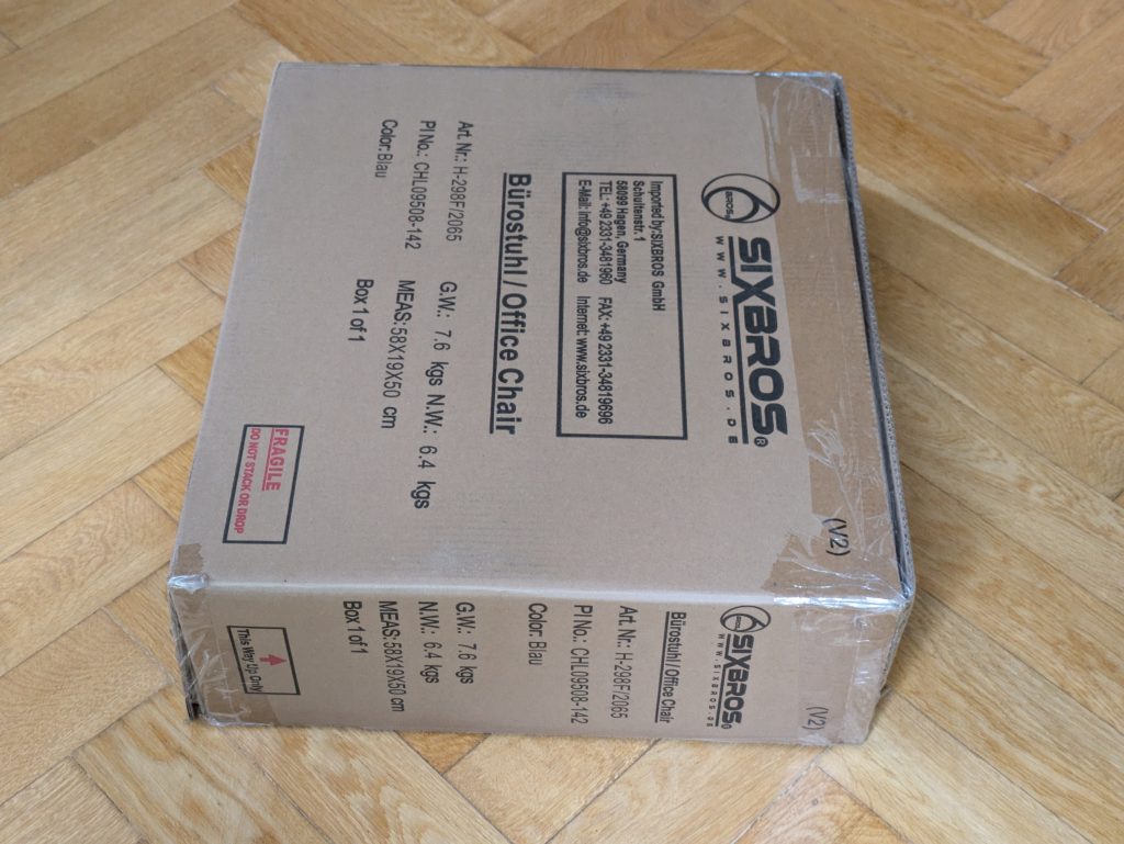 Verpackung des SixBros. H-298F2065 Bürostuhls von rechts