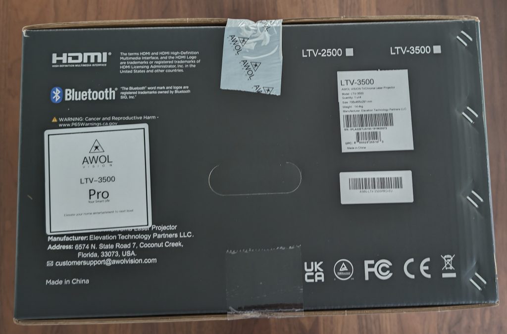 AWOL Vision LTV-3500 Pro Beamer Karton Rückseite