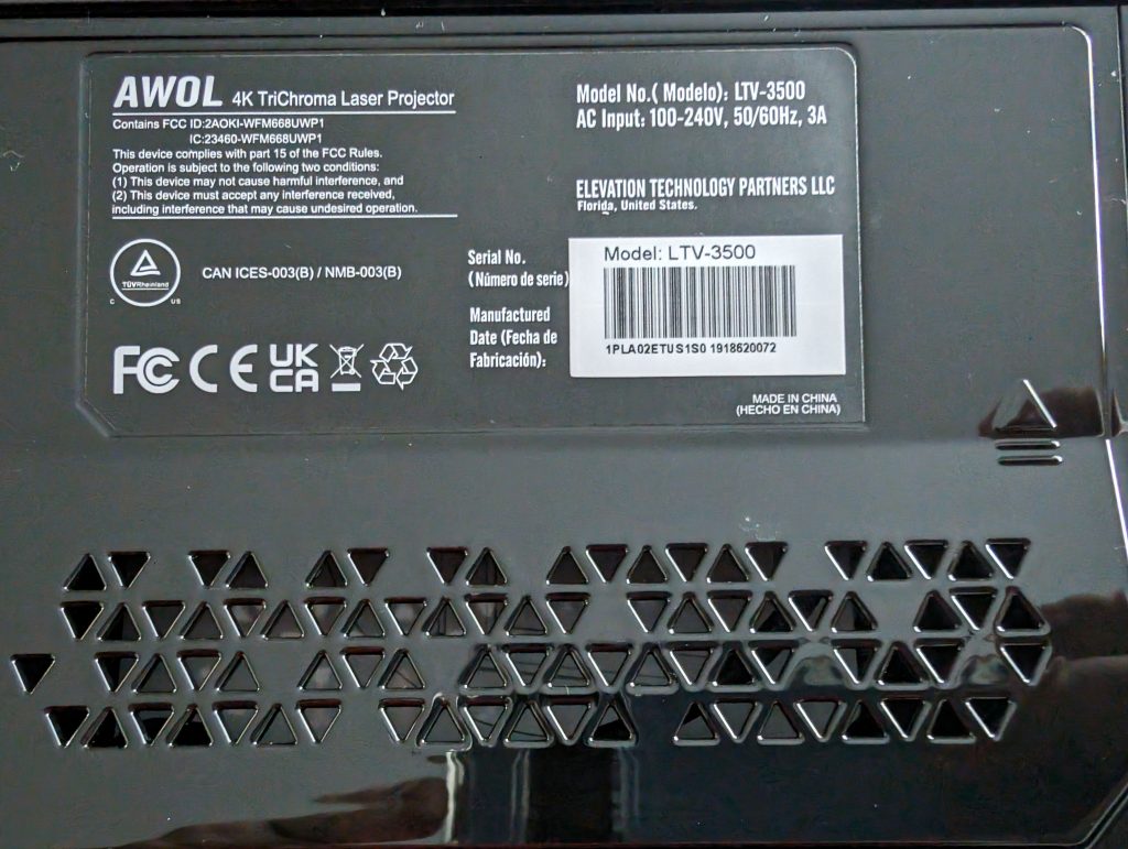 AWOL Vision LTV-3500 Pro Beamer Rückseite