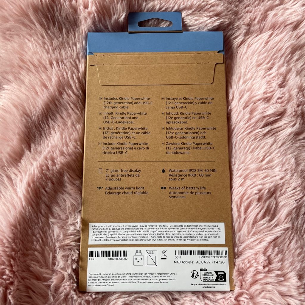Amazon Kindle Paperwhite eBook-Reader Verpackung Rückseite