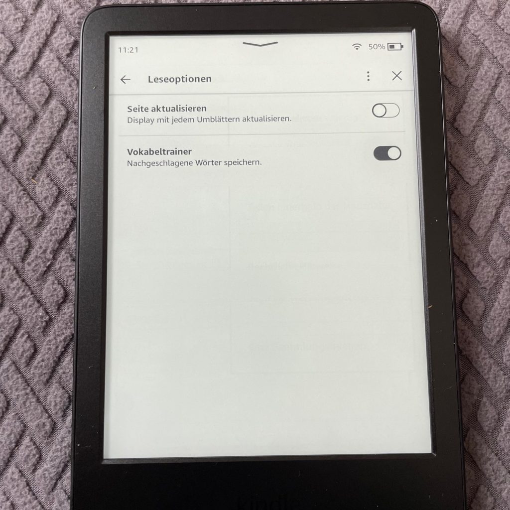 Amazon Kindle eBook-Reader Leseoptionen