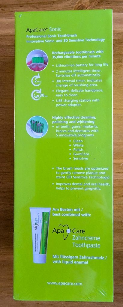 ApaCare Sonic Professional Schallzahnbürste Verpackung Seite