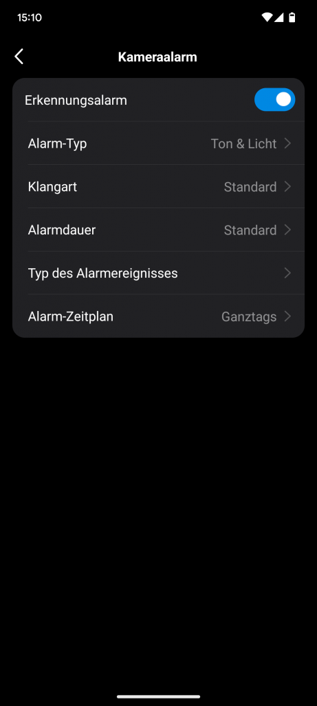 App, Einstellungen der Tapo C200 Überwachungskamera