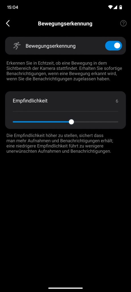 App, Empfindlichkeit der Tapo C200 Überwachungskamera