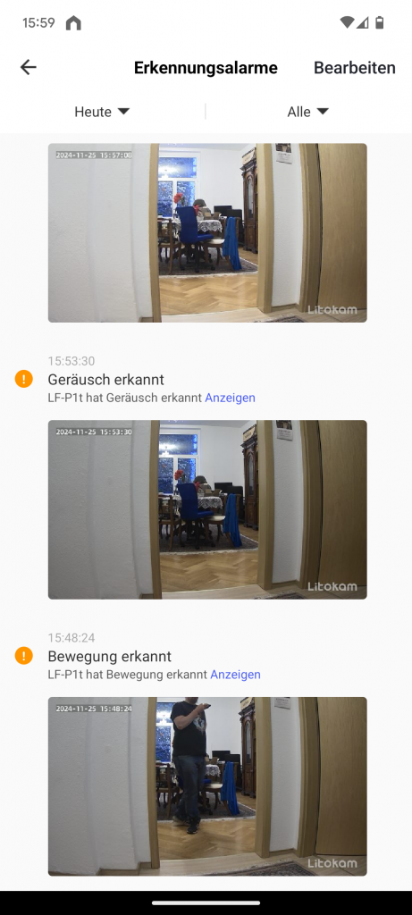 App, Galerie der Litokam LF P1t Überwachungskamera
