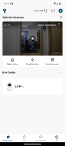 App, Hauptmenü der Litokam LF P1t Überwachungskamera