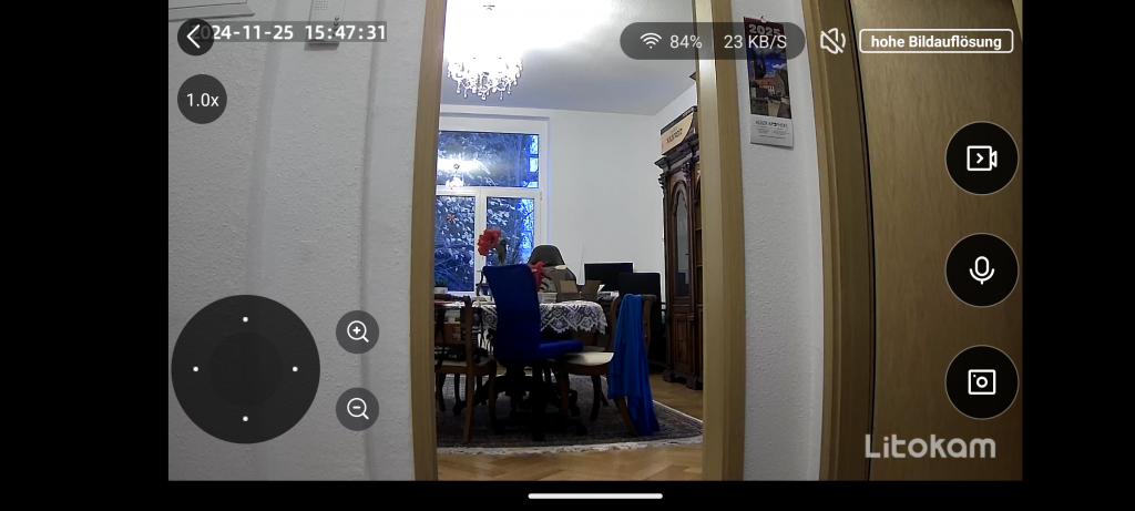 App, Kameraansicht der Litokam LF P1t Überwachungskamera