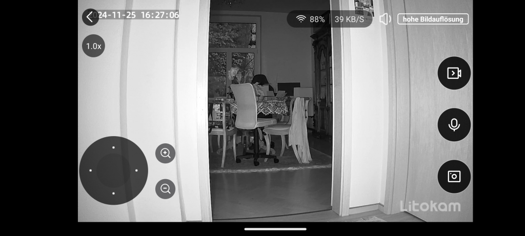 App, Nachtsicht der Litokam LF P1t Überwachungskamera