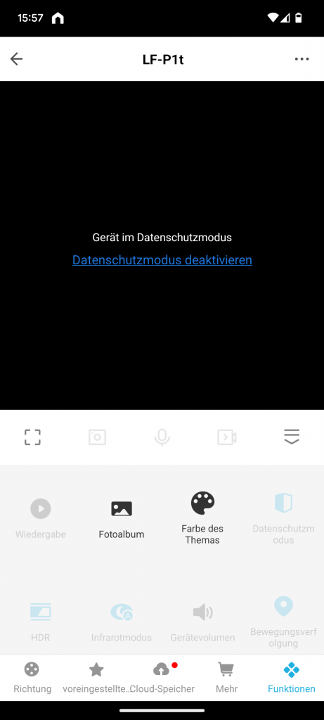 App, Privatsspährenmodus der Litokam LF P1t Überwachungskamera
