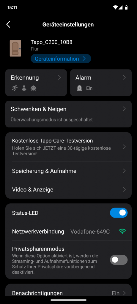 App der Tapo C200 Überwachungskamera