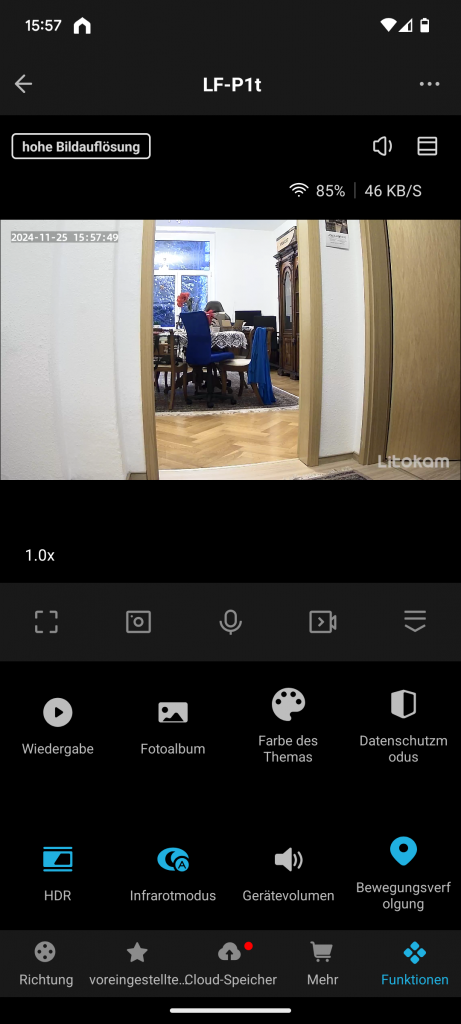 App, dunkles Theme der Litokam LF P1t Überwachungskamera