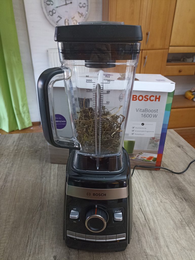 Bosch VitaBoost MMBH6P6BDE Standmixer, vor dem Zerkleiner von Brennesseln