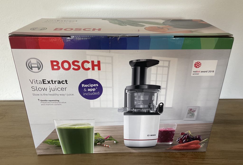 Bosch VitaExtract MESM500W Slow-Juicer im Karton von vorne