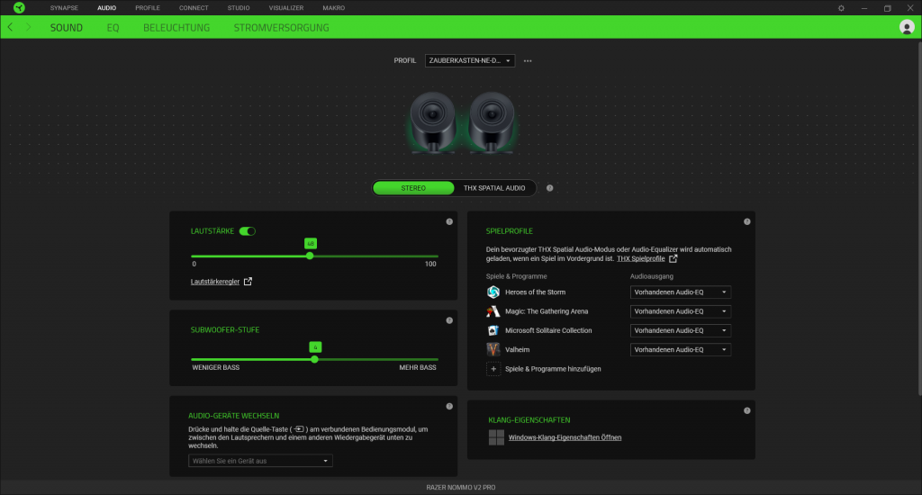 Einstellungen der Razer NOMMO V2 Pro PC-Lautsprecher (2)