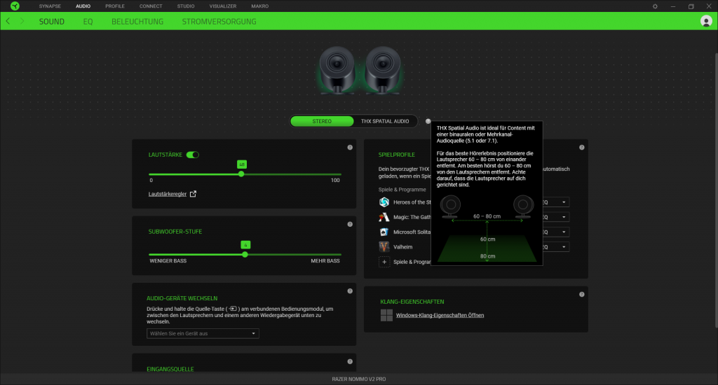 Einstellungen der Razer NOMMO V2 Pro PC-Lautsprecher (7)