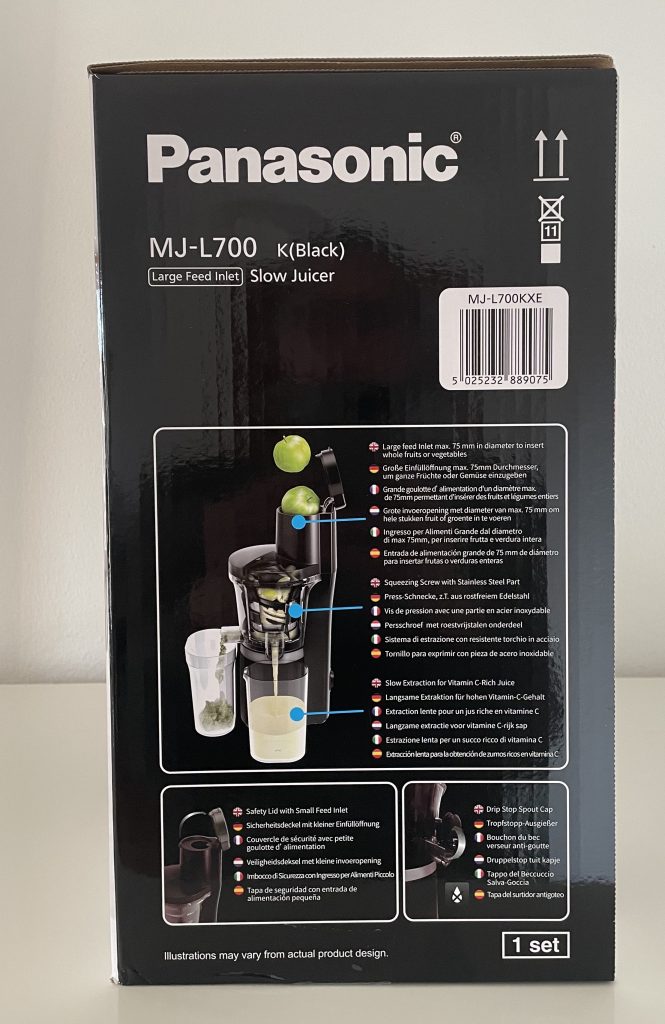 Panasonic MJ-L700KXE Slow-Juicerr im Karton von der Seite