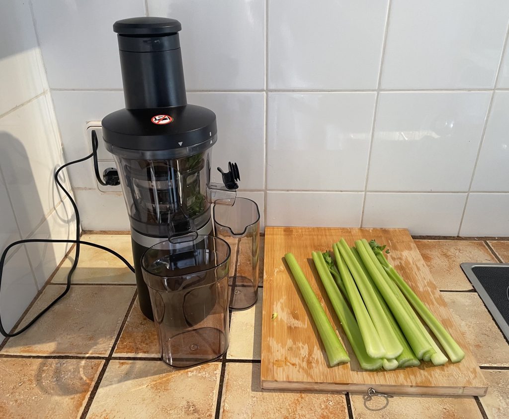 Panasonic MJ-L700KXE Slow-Juicer Vorbereitung auf Test mit Stangensellerie