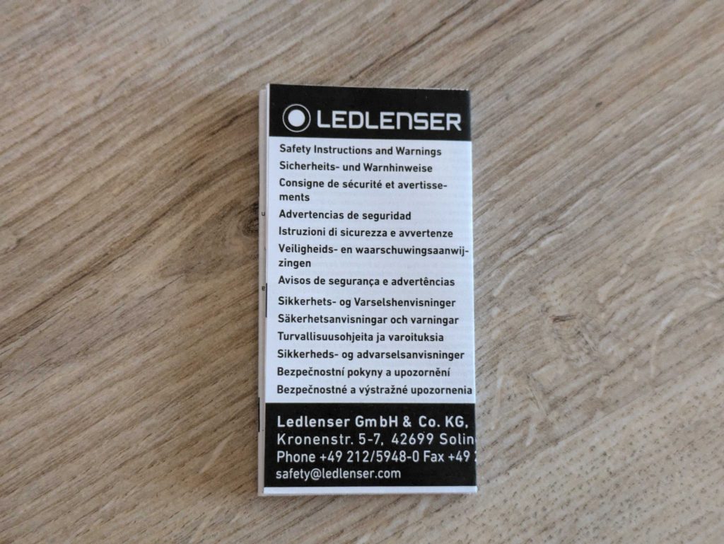 Sicherheitshinweise der Ledlenser P9R Core LEP Taschenlampe