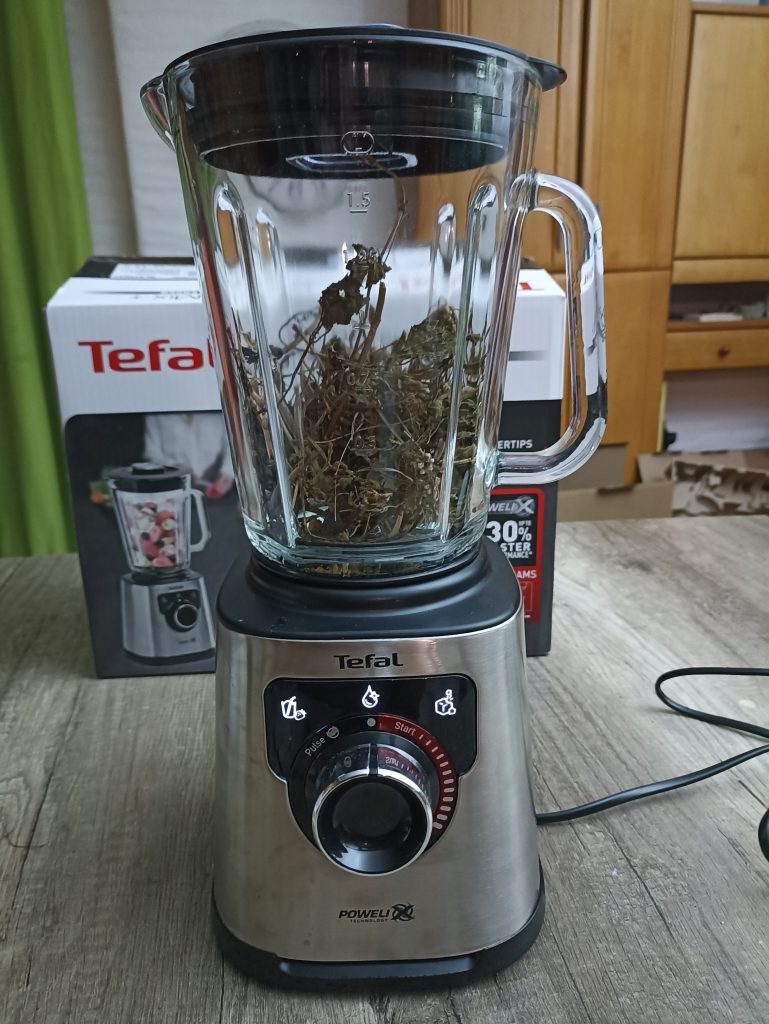 Tefal PerfectMix+ BL82AD Standmixer, vor dem Mahlen von Brennesseln