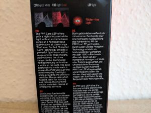 Verpackung der Ledlenser P9R Core LEP Taschenlampe in der Nahansicht