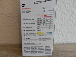 Verpackung der Ledlenser P9R Core LEP Taschenlampe von Links