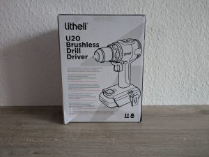 Verpackung des LiTHELi U20DD00-0U120 Akku-Bohrschraubers von vorne
