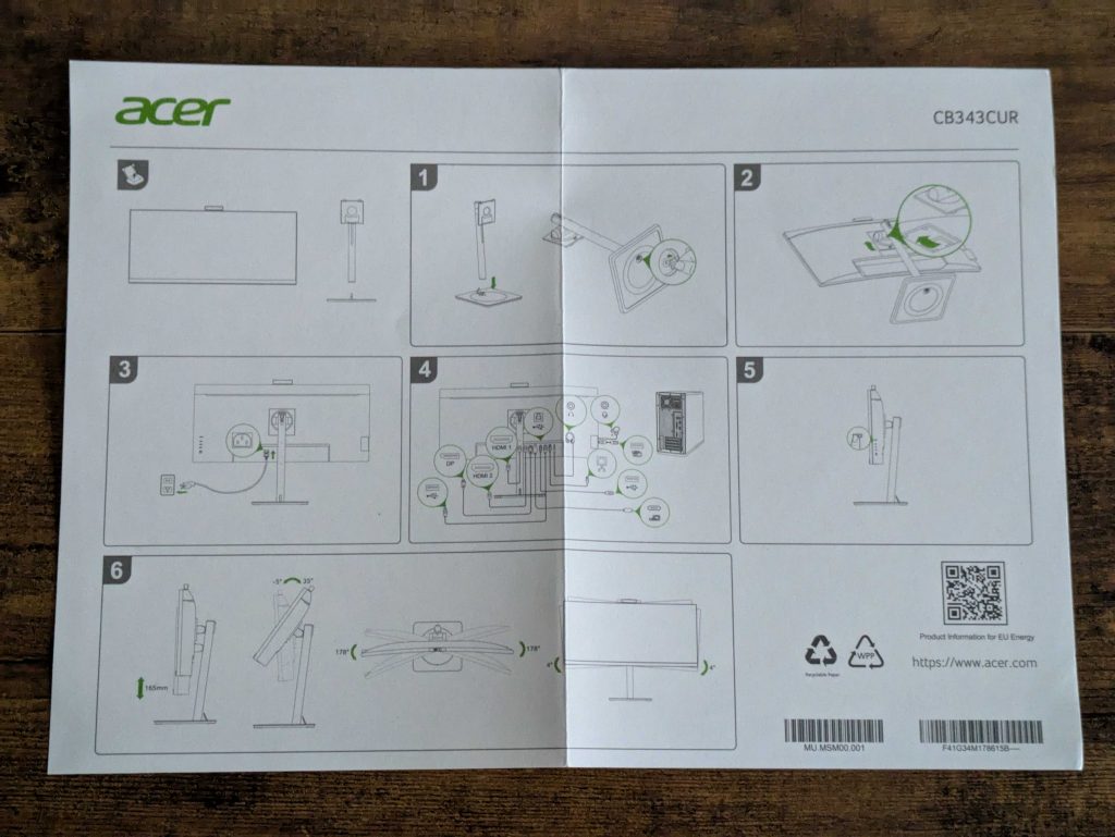 Anleitung des Acer VERO CB343CURD Monitors geöffnet