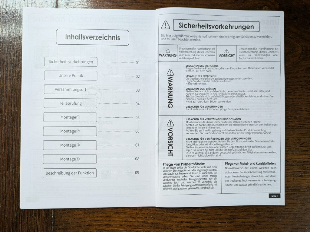 Anleitung des Dowinx LS 6689 Gaming-Stuhls (2)