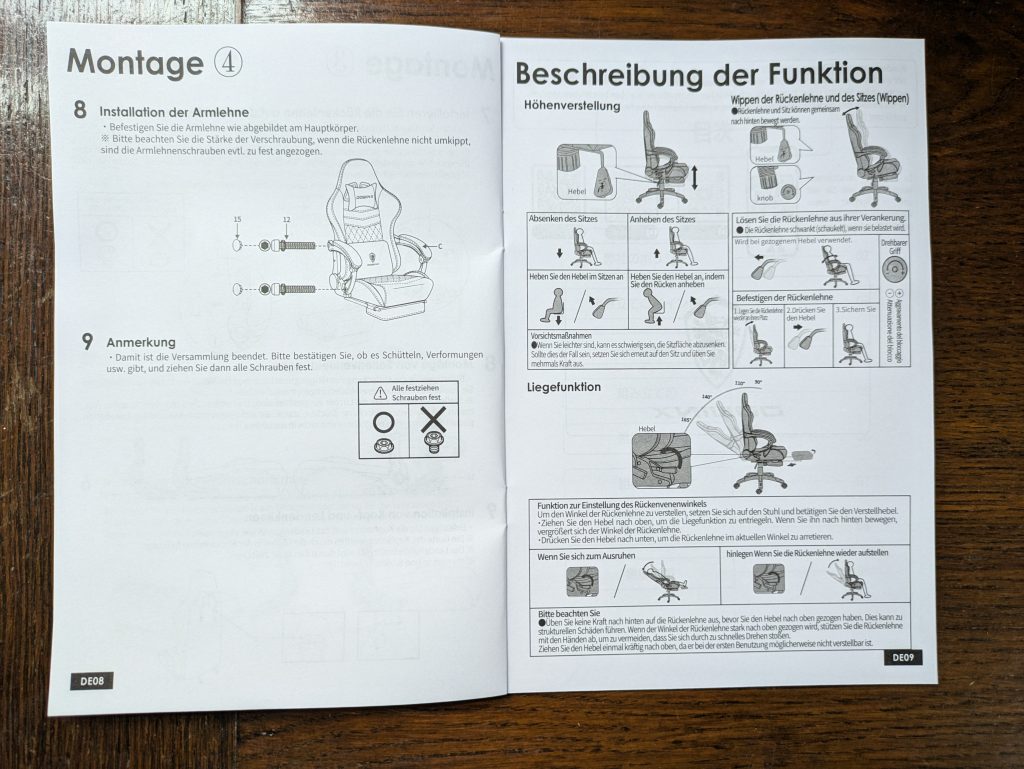 Anleitung des Dowinx LS 6689 Gaming-Stuhls (5)