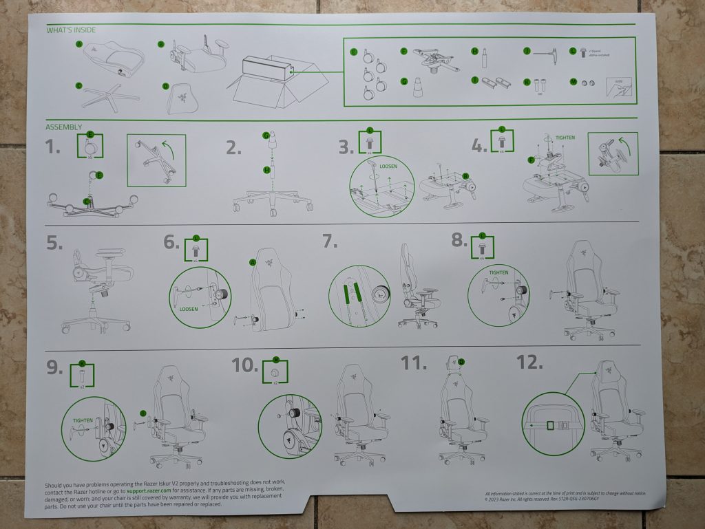 Anleitung des Razer Iskur V2 Gaming-Stuhls