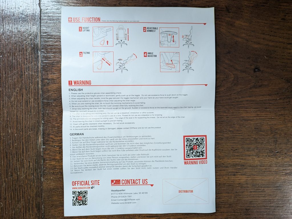 Anleitung des Robas Lund DX Racer 6 OHFD32NW Gaming Stuhls (2)