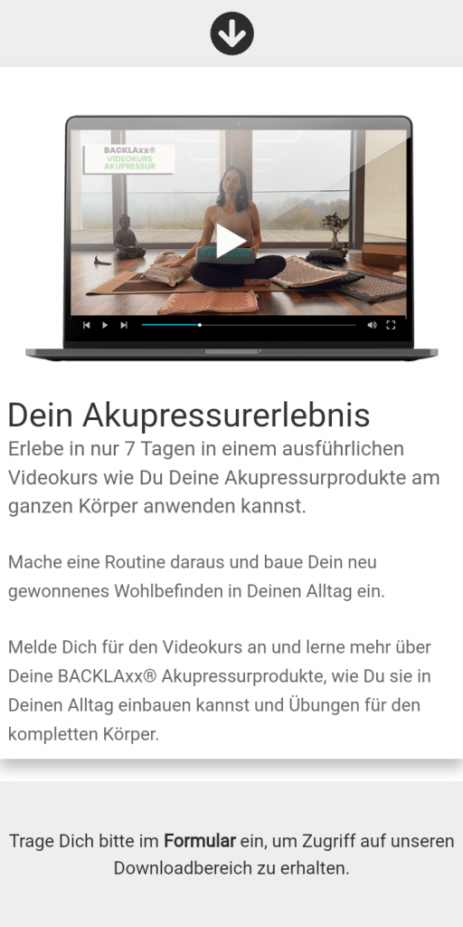 BACKLAxx-Akupressurmatte Anmeldung für Downloads
