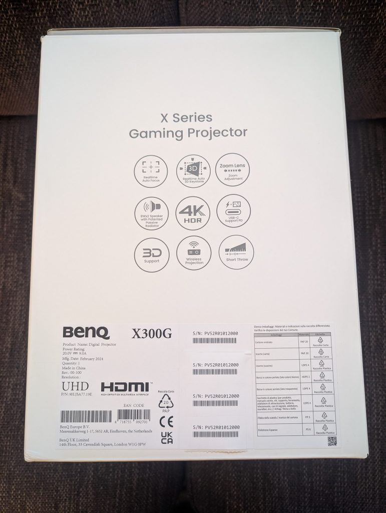 BenQ X300G Beamer Verpackung Rückseite