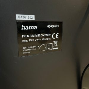 Hama M10 Aktenvernichter Typenschild