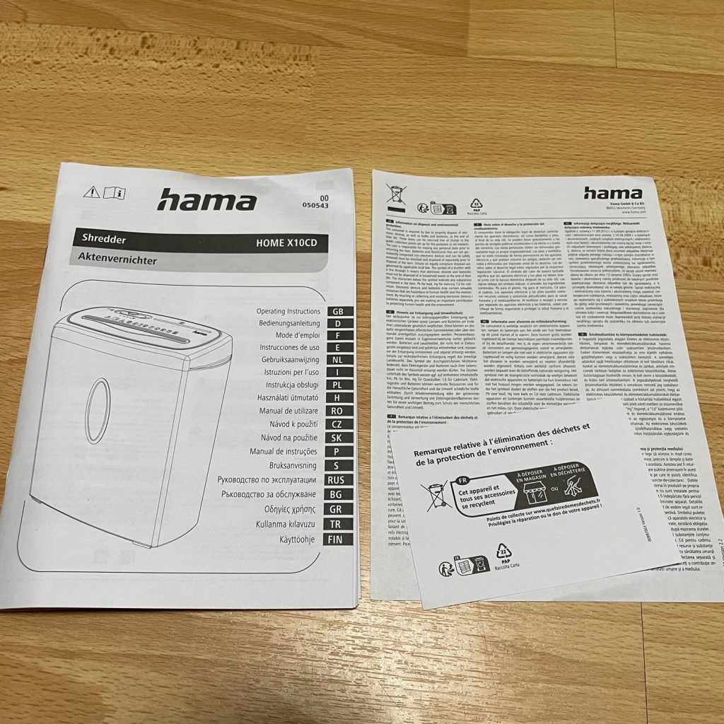 Hama X10CD Aktenvernichter Anleitung