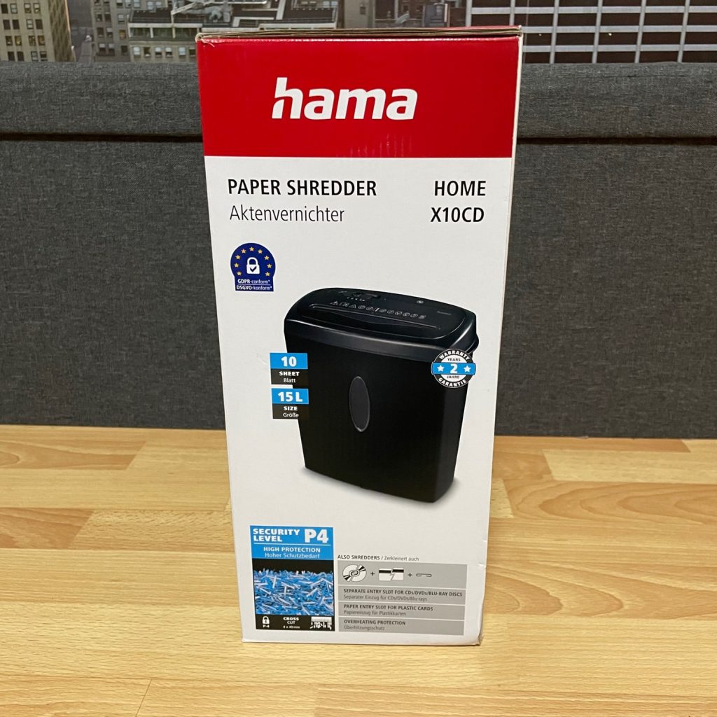 Hama X10CD Aktenvernichter Karton seitlich