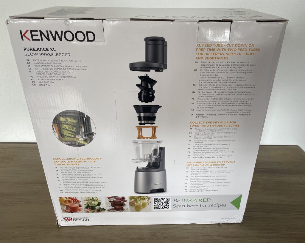 Kenwood PureJuice Pro JMP85.00SI Slow-Juicer im Karton von hinten
