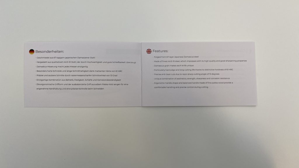 Klamer Premium Küchenmesser Bedienungsanleitung