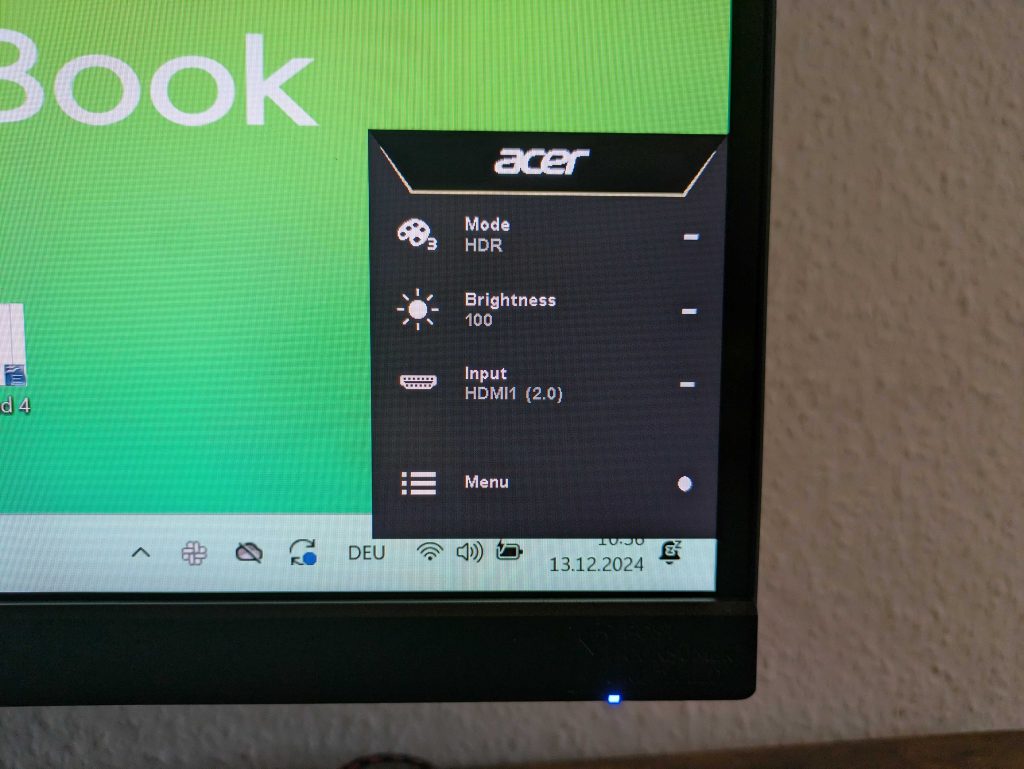 Menü des Acer VERO CB343CURD Monitors (2)