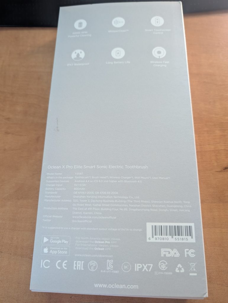Oclean X Pro Elite Schallzahnbürste Verpackung Rückseite