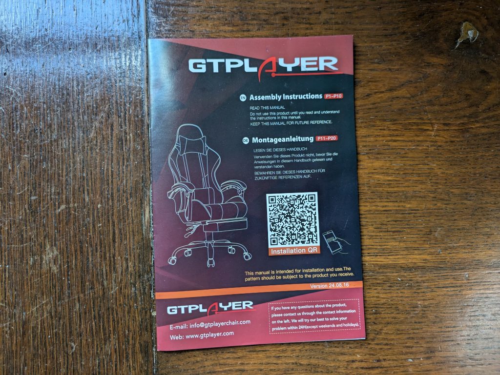 Anleitung des GTPLAYER GT800A Gaming-Stuhls