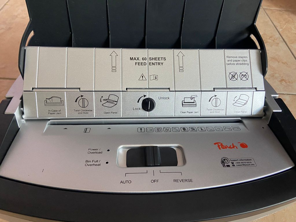 Peach PS600-10 Aktenvernichter von oben in der Nahanischt