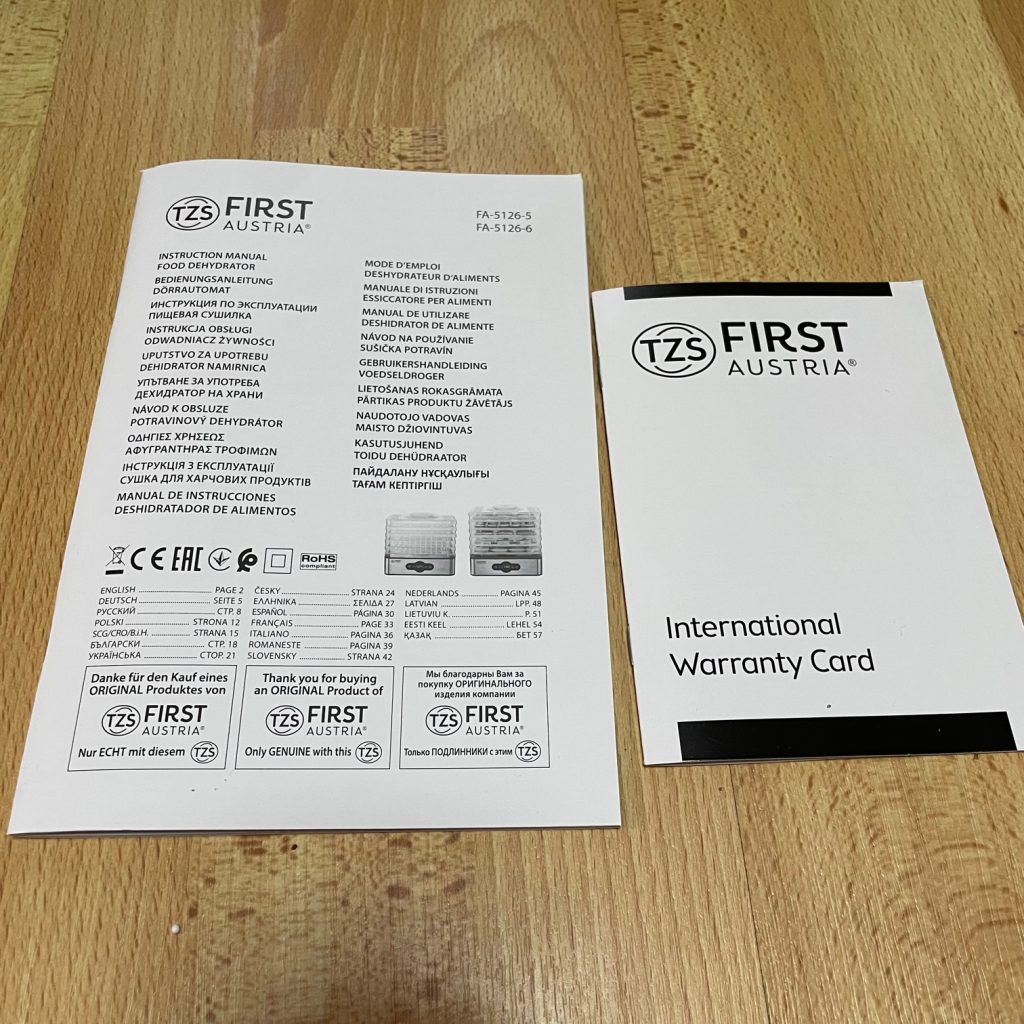 TZS First Austria Dörrautomat Anleitungen