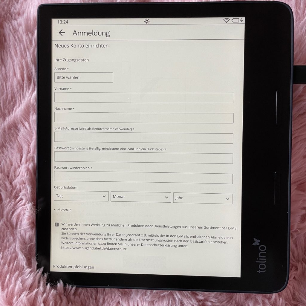Tolino Epos 3 eBook-Reader Shop-Anmeldung