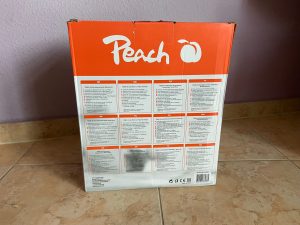 Verpackung des Peach PS600-10 Aktenvernichters von hinten