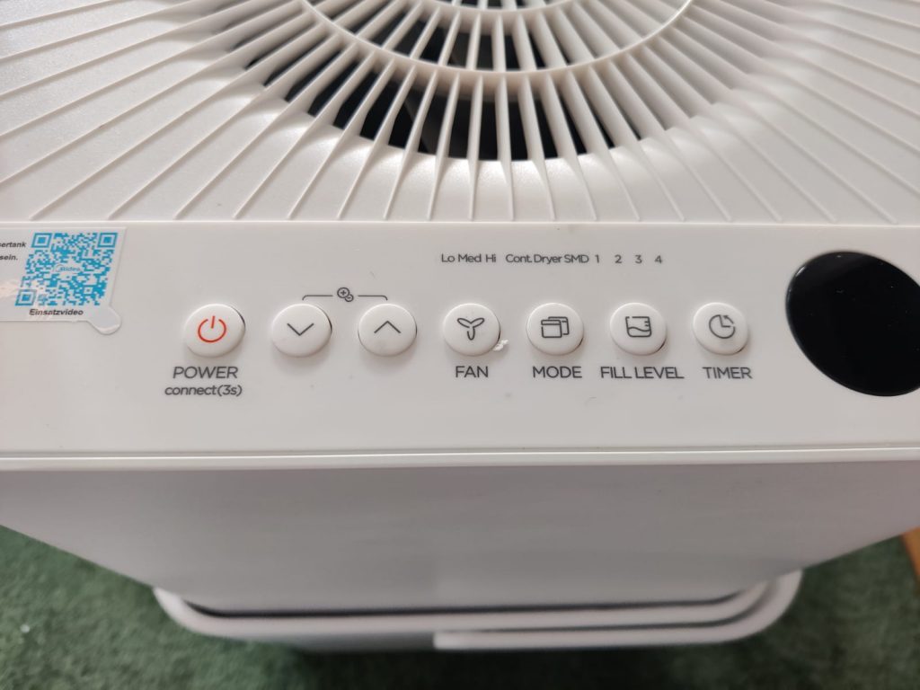 Midea Cube 20 Luftentfeuchter Bedienfeld