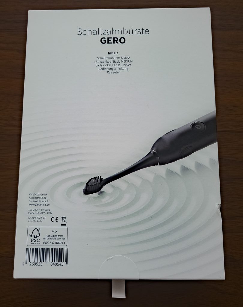 Zahnheld Schallzahnbürste GERO Verpackung Rückseite